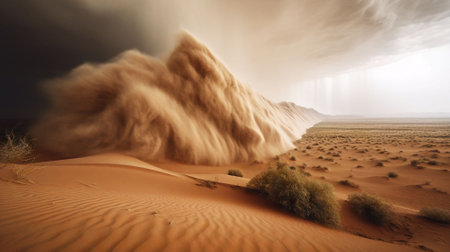 Desert with sand dunes and stormy sky.の素材