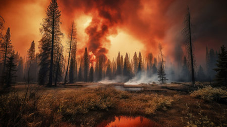 Forest fire in Yellowstone National Park, Wyoming, United States of Americaの素材