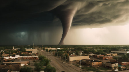 A view of a storm approaching a small town in the United States.の素材
