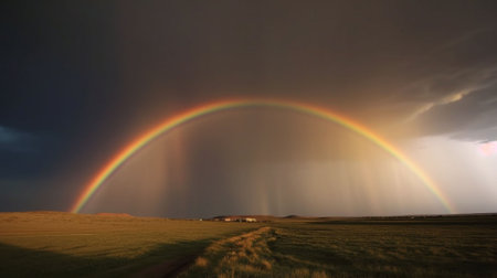 Rainbow over the Mongolian steppe in the evening, Mongoliaの素材