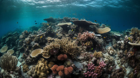 Underwater view of the coral reef with fish and hard coralsの素材
