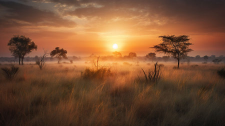 Sunset over Okavango Delta - Moremi National Park in Botswanaの素材