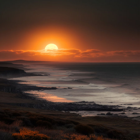 Sunset over the sea in South Wales, UK. Long exposureの素材