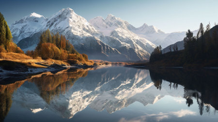 Mountain lake with reflection of Mount Cook, South Island, New Zealandの素材