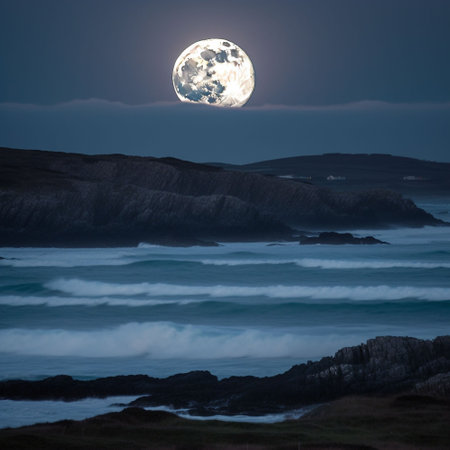 Full moon over the sea in full moon light. Fantasy landscape.の素材