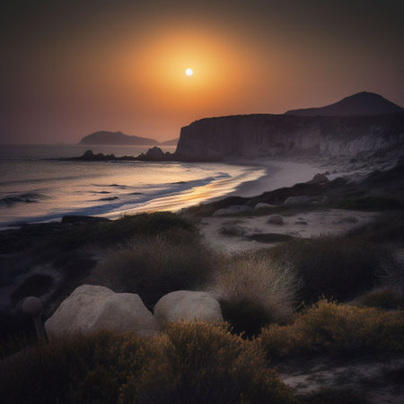 Sunset at the beach in Cabo de Gata, Spainの素材
