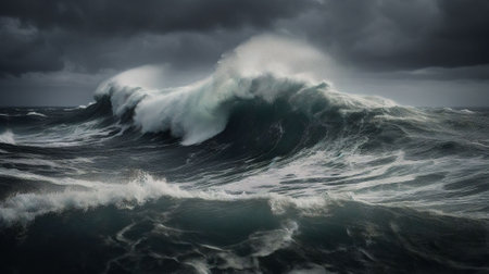 Big wave in stormy sea. Epic seascape.の素材