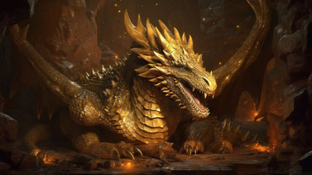 Dragon statue in the cave. Computer digital drawing.の素材