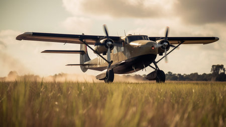 Vintage airplane in the field. Vintage airplane in the field.の素材