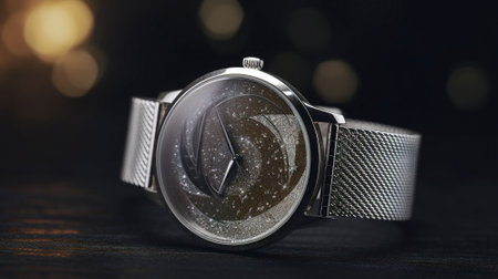 Wrist watch on a black wooden background. Close up.の素材