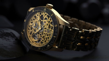 Wristwatch on a black background. Close-up shot.の素材