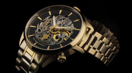 Wristwatch on a black background. Luxury wristwatch isolated on black background.の素材