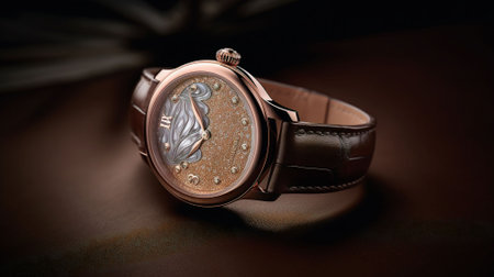 Men's luxury wristwatch on a dark background close-up.の素材