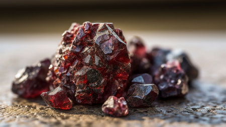 Rhodonite mineral on a wooden background. Macro shot. Selective focus.の素材