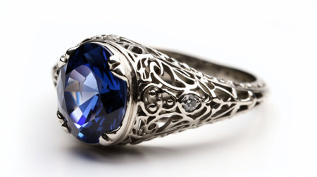 Jewelry ring with blue sapphire on a white backgroundの素材