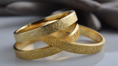 Wedding gold rings on a white background close-up.の素材