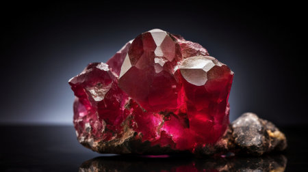 Jewelry ring with red gemstone on a dark background.の素材