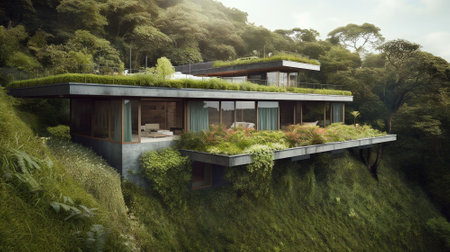 modern house with a beautiful garden design.の素材