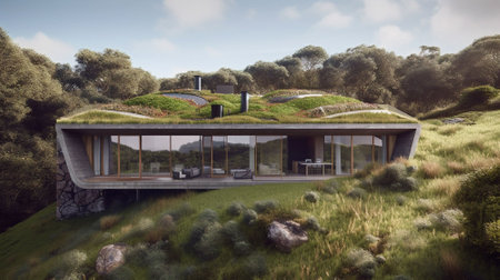 modern house with a roof made of grassの素材