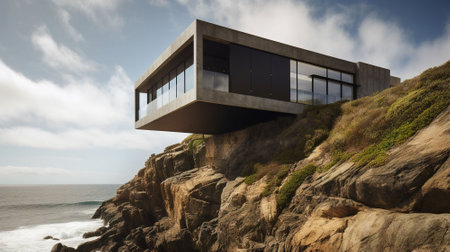 Modern house on a cliff. Computer digital picture.の素材