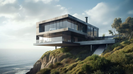 modern house on the cliff with sea viewの素材