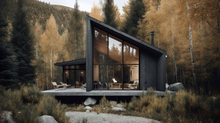 modern cozy chalet with pool and parking for sale or rent in forest. Luxury house in the mountains.の素材