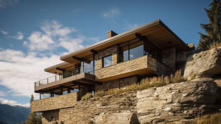 Luxury house on the top of a mountain with a beautiful viewの素材