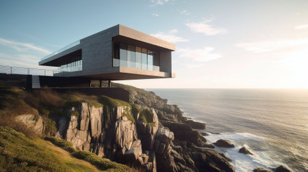of modern house on the cliff with ocean view.の素材