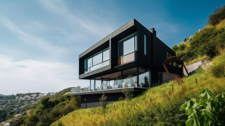 Modern house on the hill with view of the city. modern architectureの素材