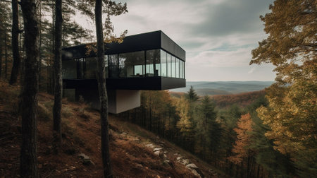 modern house on the hill in the forest.の素材