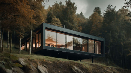 Modern house on a hill in the forest. generatedの素材