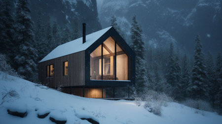 Wooden house in the mountains. Christmas and New Year concept.の素材