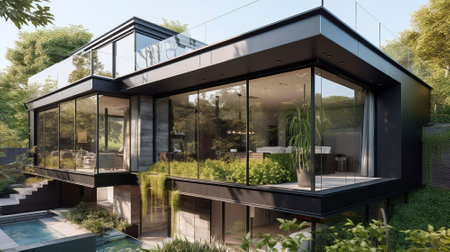modern house with garden and terrace in the cityの素材