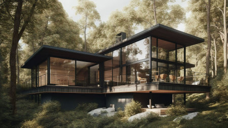 Modern house in the woods.の素材
