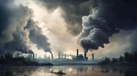 factory polluting the environment, concept of climate change and global warmingの素材