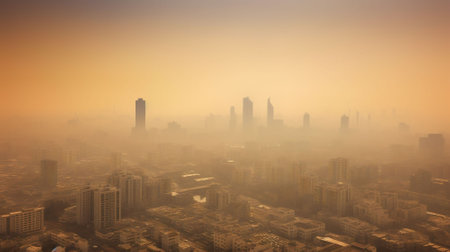 Foggy cityscape in the morning, panoramic viewの素材