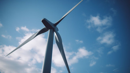 An image of windturbine generator on a background blue skyの素材