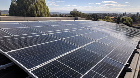 Photovoltaic panels on the roof of a house in Spainの素材
