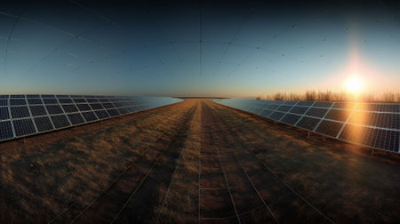 solar energy panels in the field.の素材