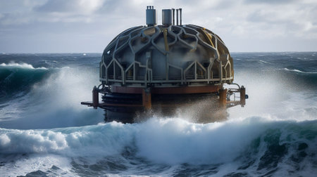 Astronomical observatory on a background of stormy sea wavesの素材
