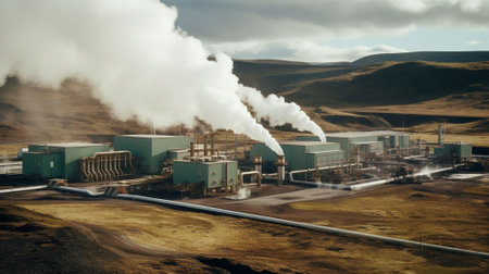 Industrial landscape with smoke from chimneys.の素材