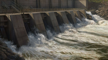 Water flowing from a hydroelectric power station in south korea.の素材