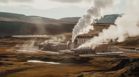 Geothermal power station in Iceland, Europe. Beautiful nature landscape.の素材