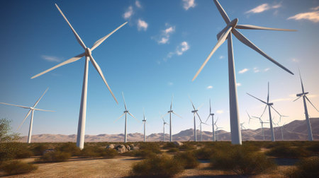Windmills for electric power production, Zaragoza Province, Aragon, Spain.の素材
