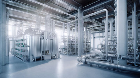 Equipment, cables and piping as found inside of a modern industrial power plantの素材