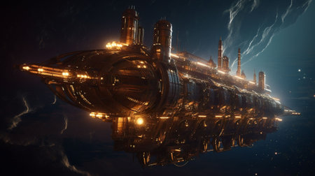 Futuristic spaceship in space. Futuristic spaceship. AI generatedの素材