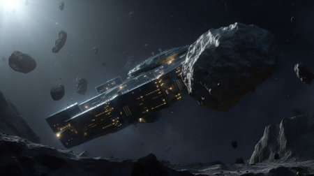 3D CG rendering of space ship. AI generated rendering.の素材