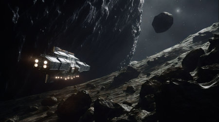 3d illustration of an alien planet with a spaceship in the background AI generatedの素材