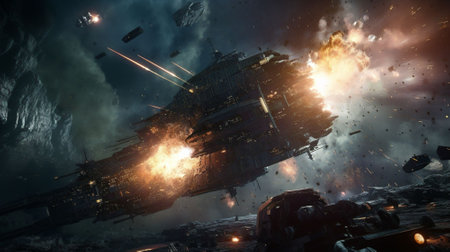 3D CG rendering of space ship. AI generated. High resolution.の素材