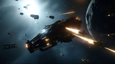 AI generated rendering of Space ship. High resolution image gallery.の素材